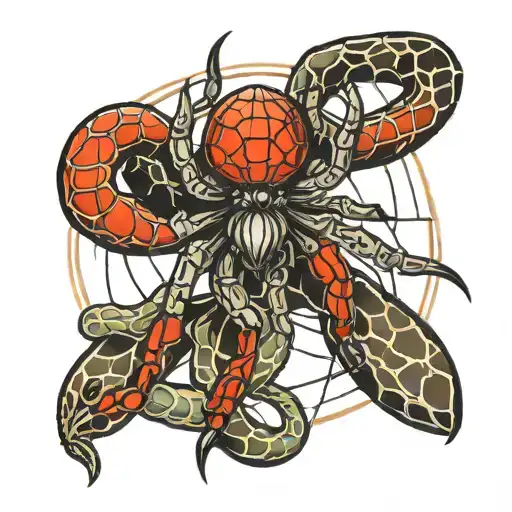 Spider On Web With Snake