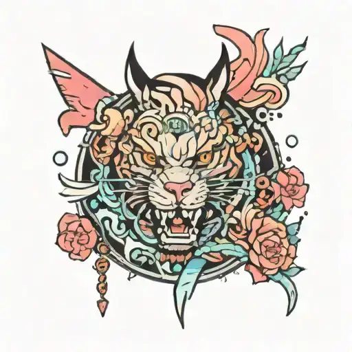 Traditional Japanese Style With Cyberpunk Motifs And Animals
