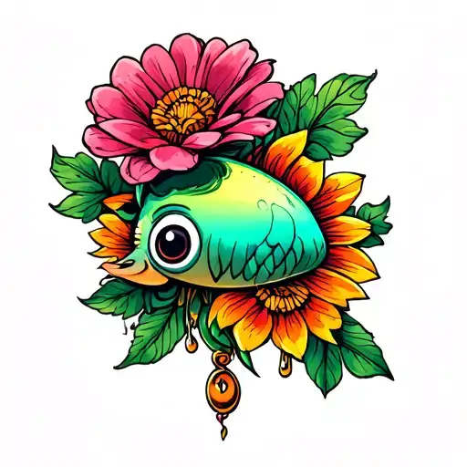 Spinner Bait Cartoon Character With Flowers