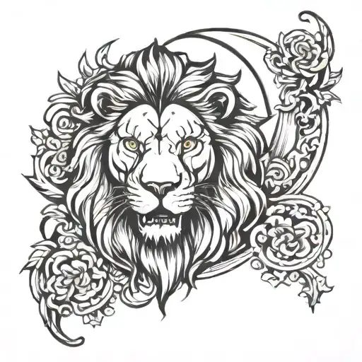 Lion Head Above Waxing Crescent Moon