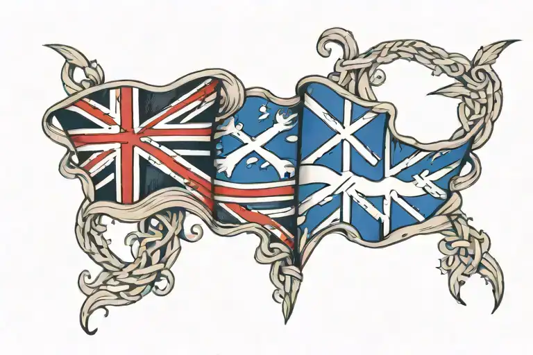 Half American Flag Half Scottish Flag Intertwined