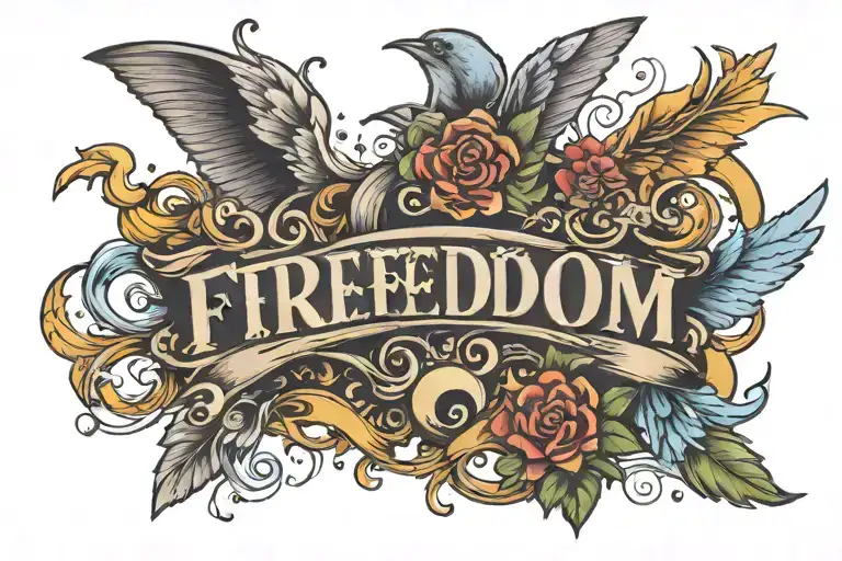 The Word Freedom With Art Supplies