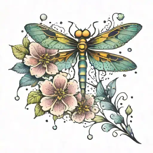 Dragonfly Flower Waterdrops