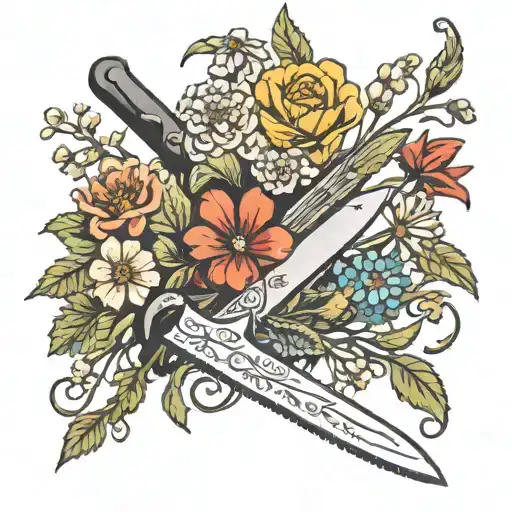Cook'knife Surrounded By Flowers Reflecting My Love For Cooking And Nature