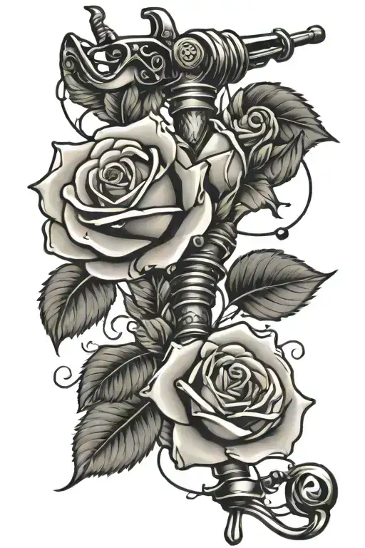 Fishing Pole With Roses Intertwined