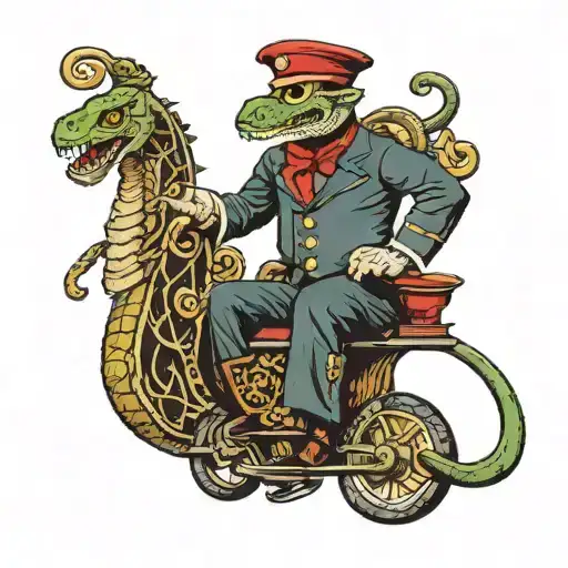 Snake Dressed As Bellhop Pushing A Bellcart