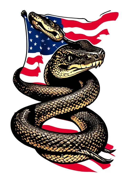 Rattlesnake Coiled Usa Flag Distressed