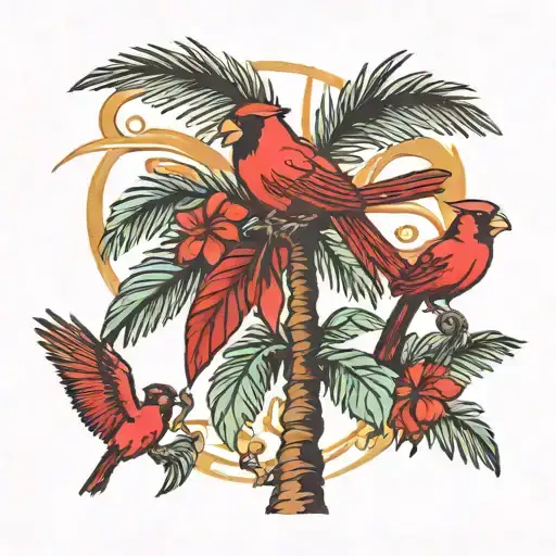 Palm Tree And A Cardinal Flying