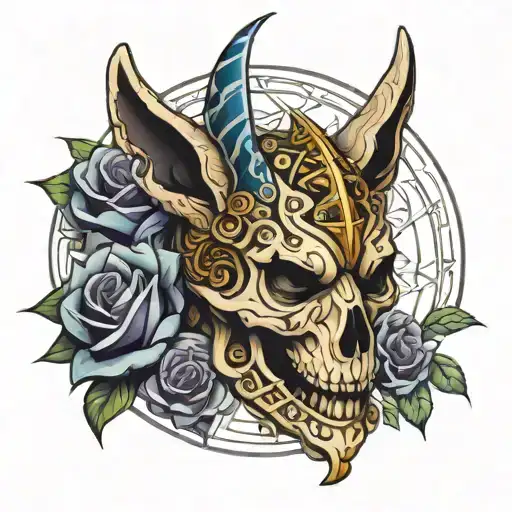 Skull Roses Aztec Anubis Time
