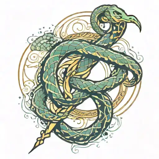 Magic Wand That Looks Like An Ouroboros Snake Wrapped