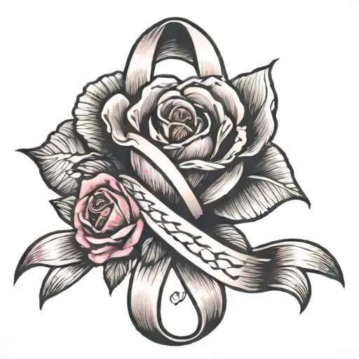 Breast Cancer Ribbon With Rose Intertwined