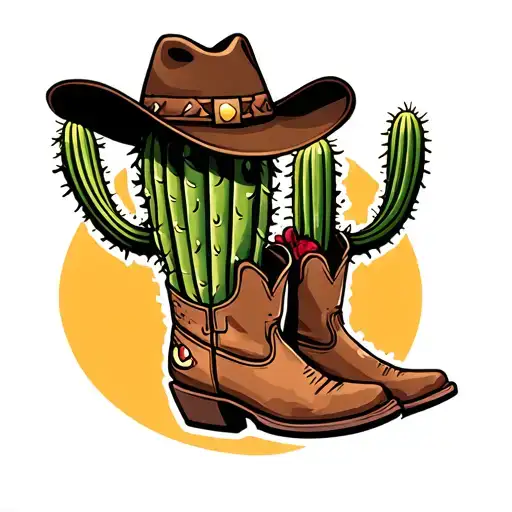 Cactus With Cowboy Boots And Cowboy Hat