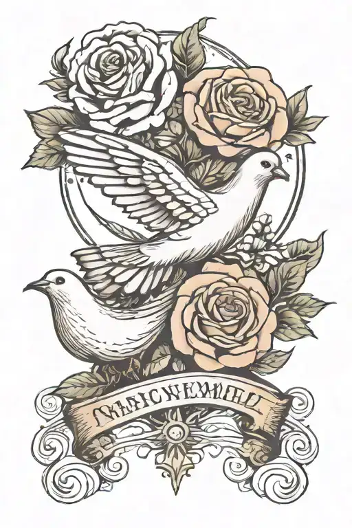 Simple Memorial Tattoo With Roses And A Dove And Roman Numeral Date