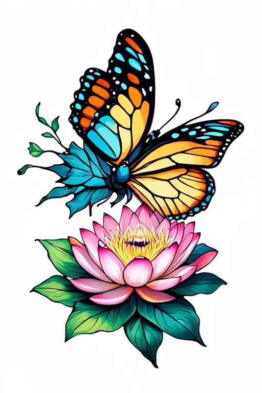 Butterfly And Lotus Flower Growing