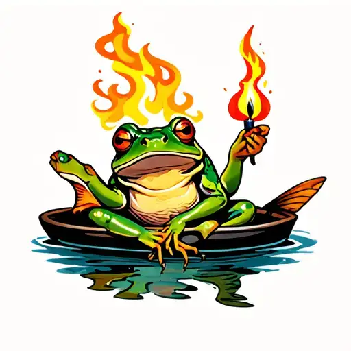 Frog Sit In A Fish Holding A Match In Flame