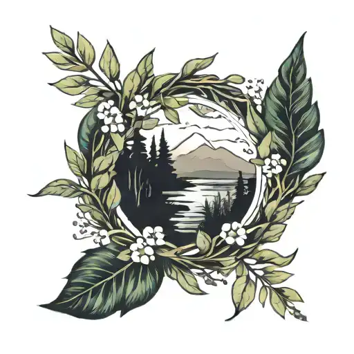 Laurel Wreath With A Nature Scene In Between