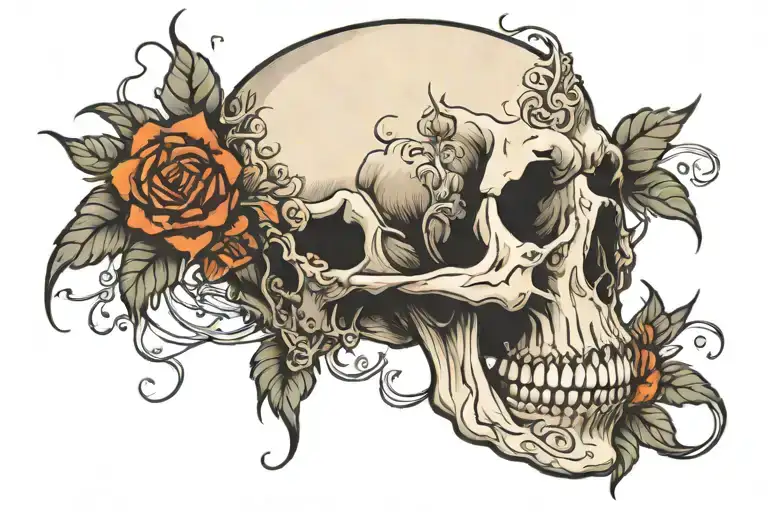 Skull And Flower Intertwined