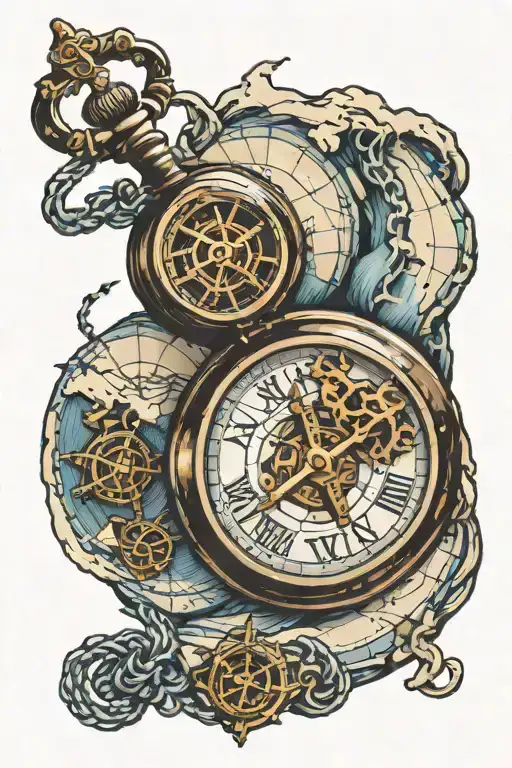 Nautical Map With Pocket Watch Breaking Through The Skin