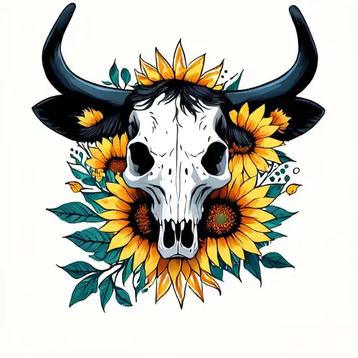 Cow Skull With Sun Flowers
