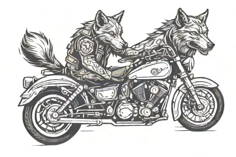 Brutal Wolf On A Motorcycle With A She-wolf