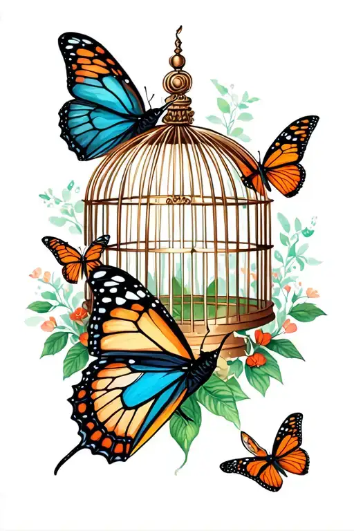 Bird Cage Butterflies Fluttering