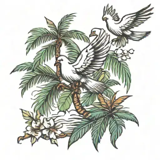Palm Tree And Dove Flying