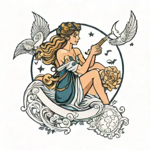 Greek Goddess Holding Astrid's Surrounded By Moon And Stars