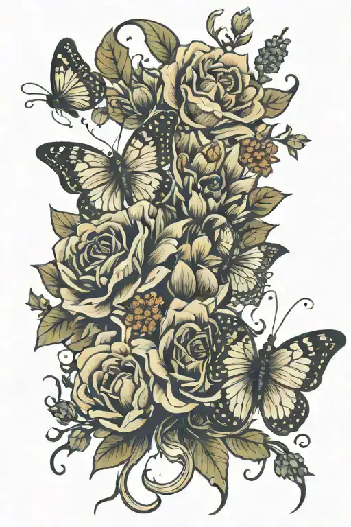 Line Of Flowers With Butter Fly Coming