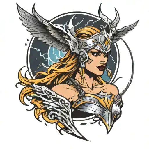 Valkyrie With Lightening Storm Background