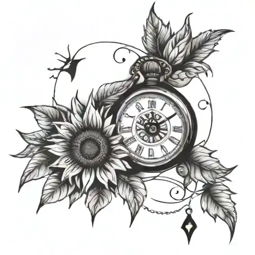 Half Compass And Clock With Sunflowers