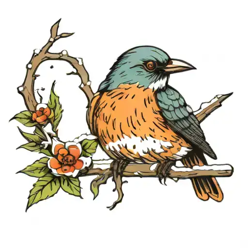 Bird Sitting In Snow