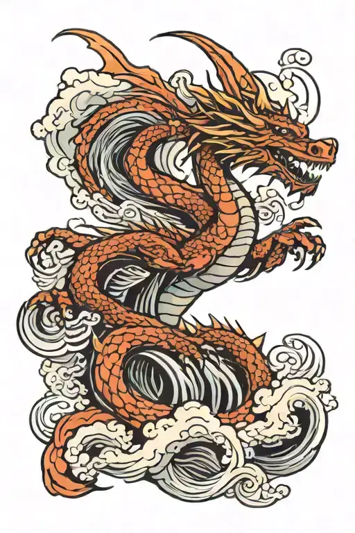 Vivern Dragon On A Mountain Waves Clouds