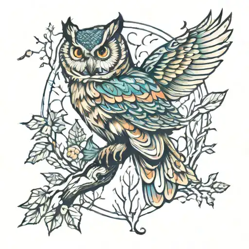 Forest And Flying Owl