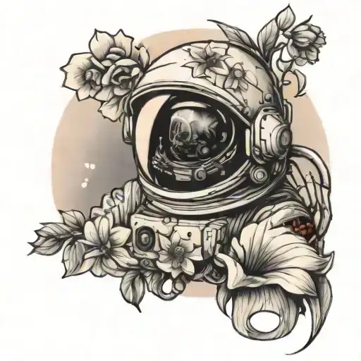 Astronaut With Broken Helmet And Flowers Rising From This Helmet