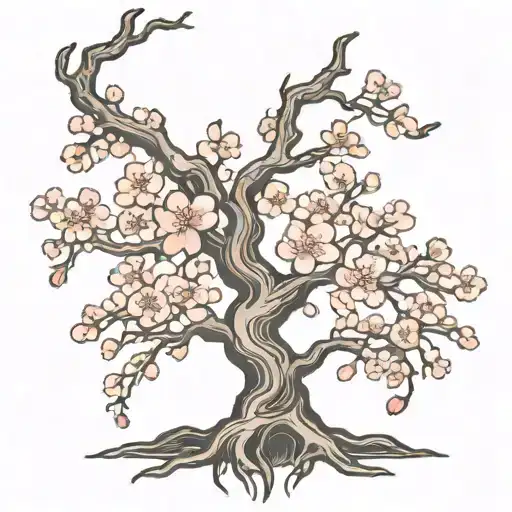Cherry Blossom Tree With Roots Reaching Deep