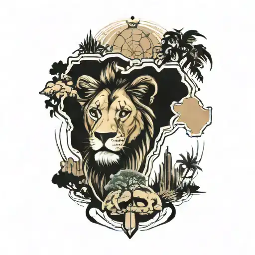 Lion Inside Africa Continent