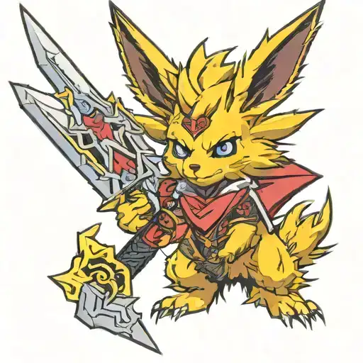 Jolteon Holding Ganondorf's Sword In His Mouth Like Zacian Style