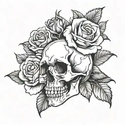 A Hand Tattoo With A Skull Surrounded My Roses