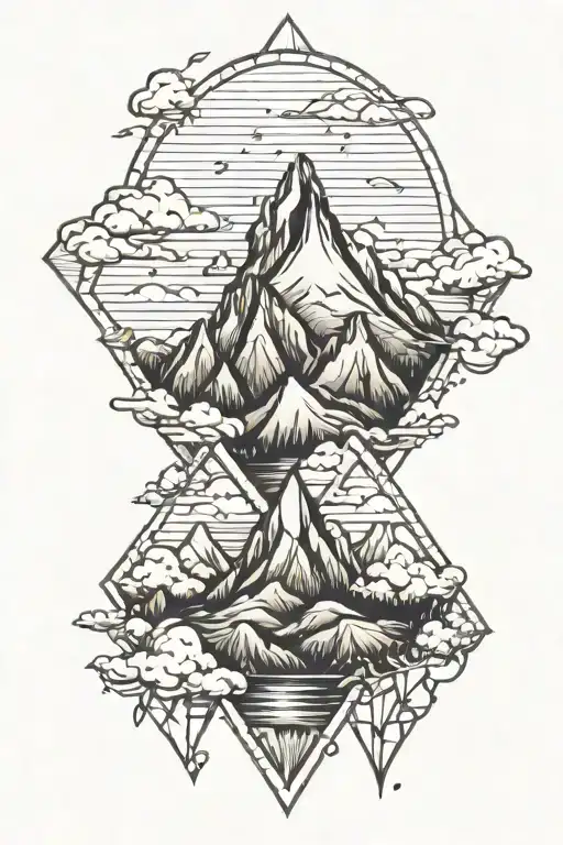 Diamond Shaped Line Outlining Sketch Mountains