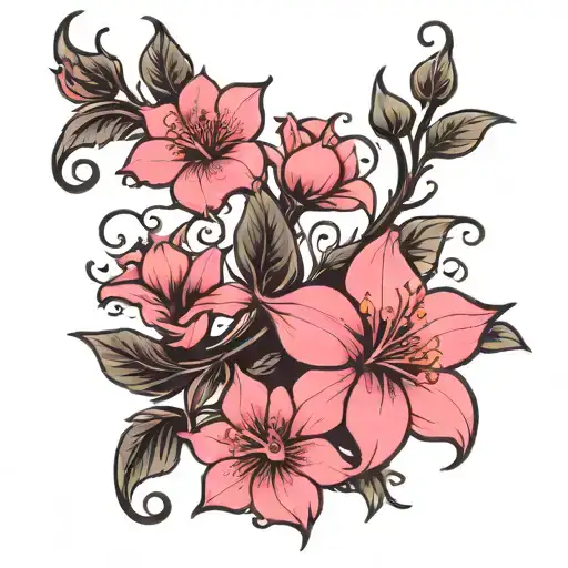 Pink Flowers Black Vine