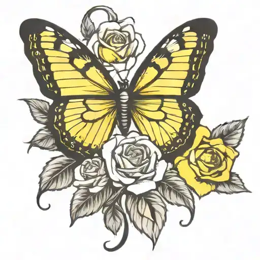 Butterfly With Yellow Rose