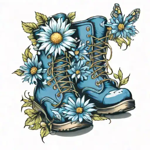 Blue Daisy Flowers With Army Boots