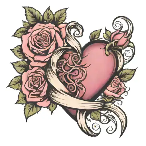 Heart And Rose And Cancer Ribbon