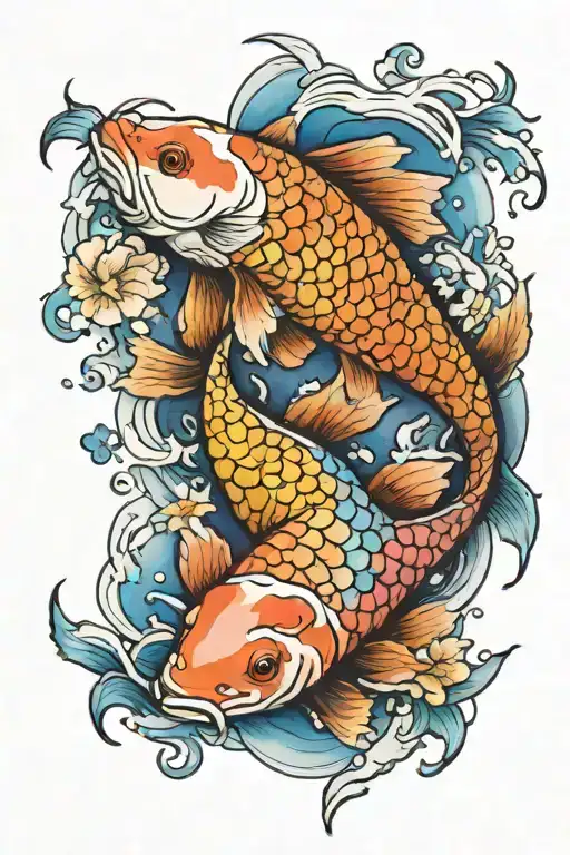 Yin And Yang Koi Fish With Rainbow Watercolor