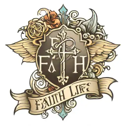 Faith Life Love Symbol Merged With Words