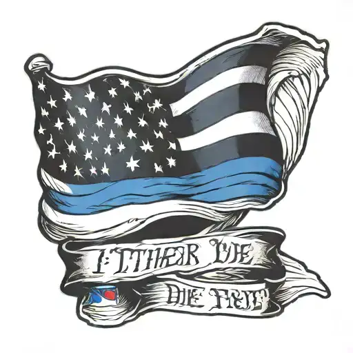 Thin Blue Line Flag Waving With The Text I Rather Die On My Feet Than Live On My Knees