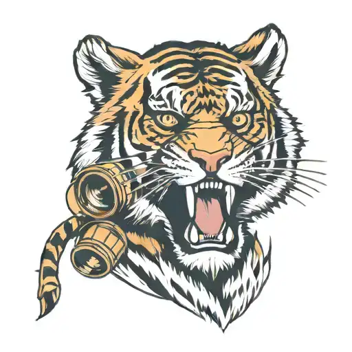 Americana Tattoo Of A Roaring Tiger Head With Night Vision Goggles