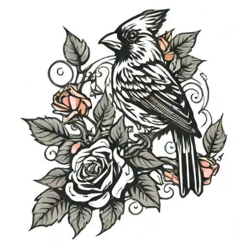 Cardinal And Rose Vine