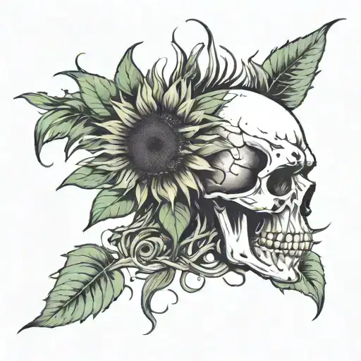 Skull With A Mohawk And Dead Sunflowers Emerging