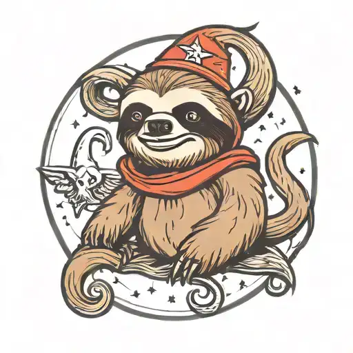 Cartoon Sloth With A Pentagram On Top Of Head And Sloth Has Devil Tail And Horns And Wings